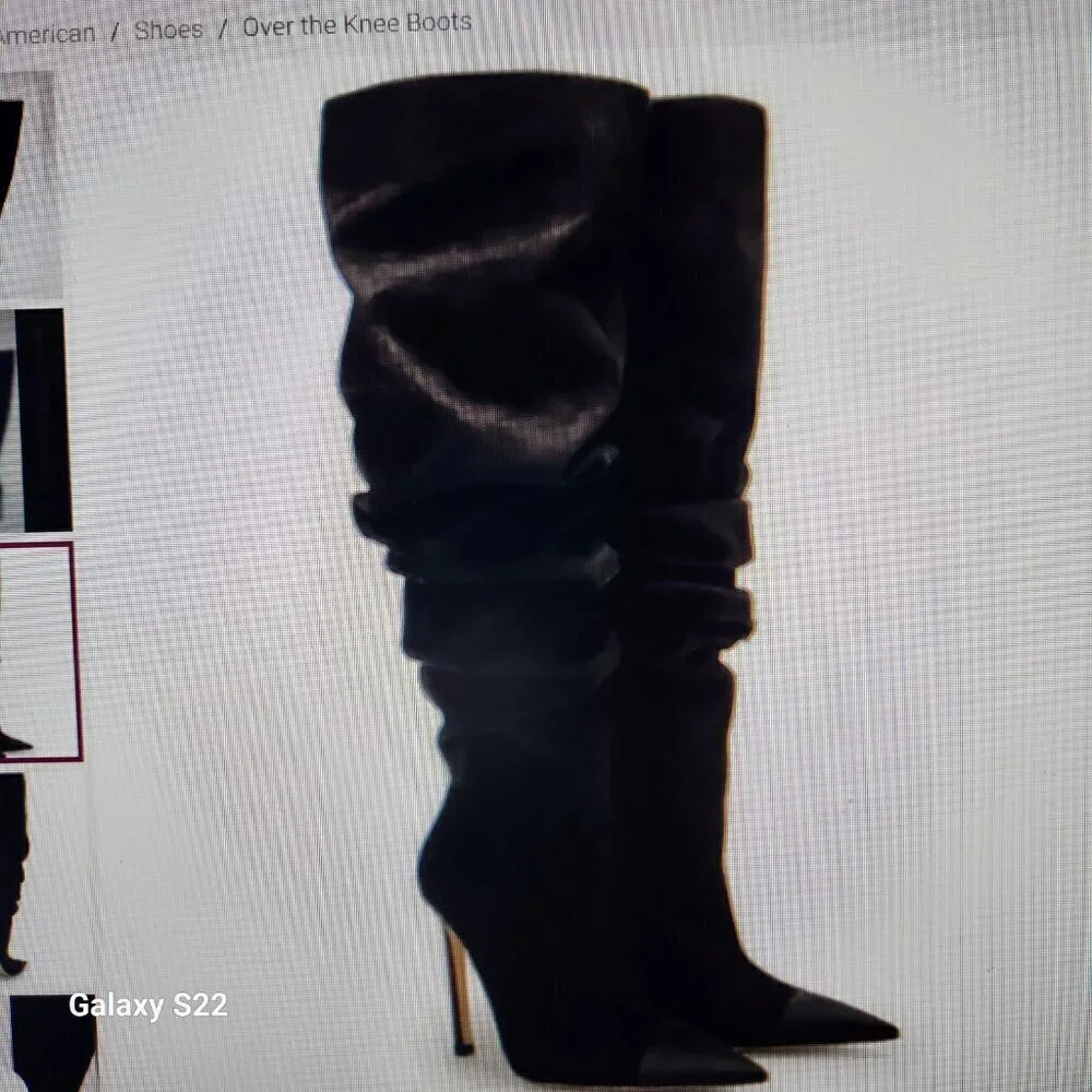 Good American Boots Womens  Over the Knee Slouch Suede Black Goth RockerCore